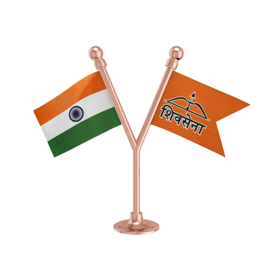 India & Shiv Sena Dual Car Dashboard Flag of 2in x 3in With A Plastic Base