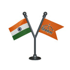 India & Shiv Sena Dual Car Dashboard Flag of 2in x 3in With A Plastic Base
