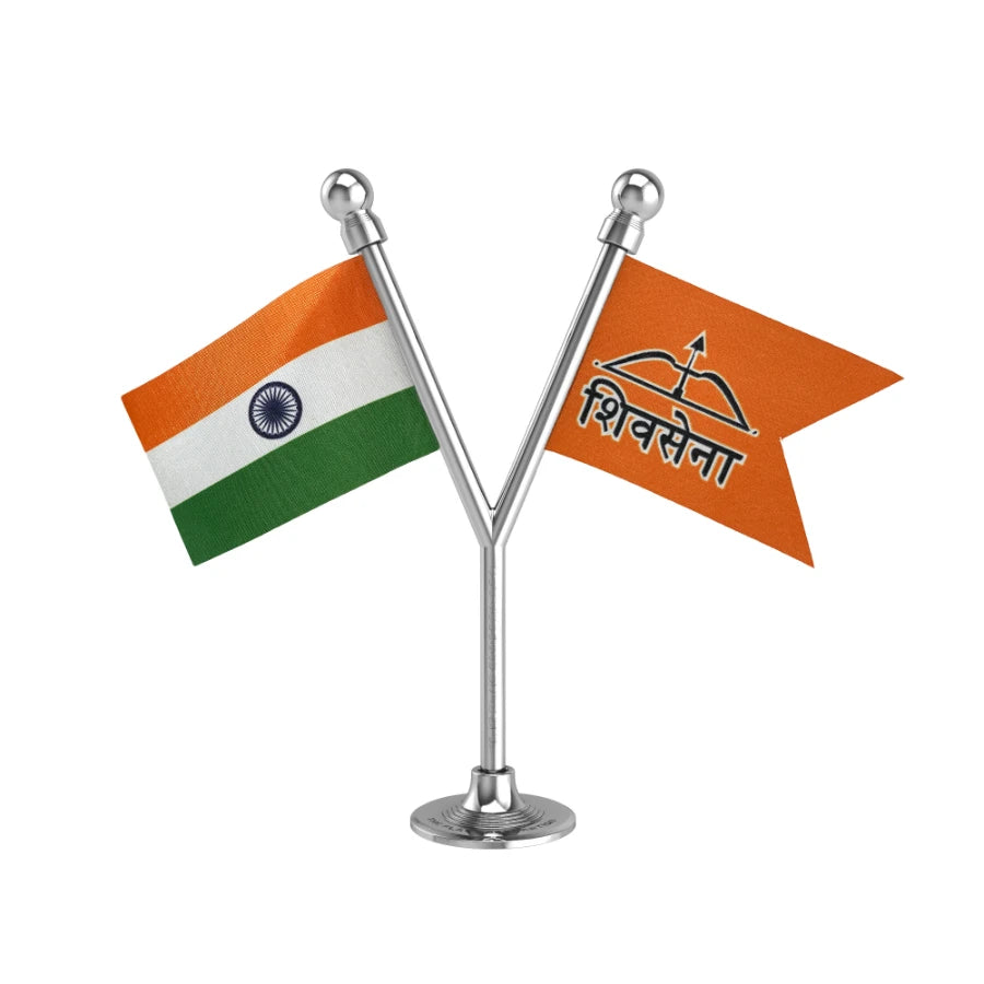 India & Shiv Sena Dual Car Dashboard Flag of 2in x 3in With A Plastic Base