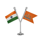 India & Shiv Sena Dual Car Dashboard Flag of 2in x 3in With A Plastic Base