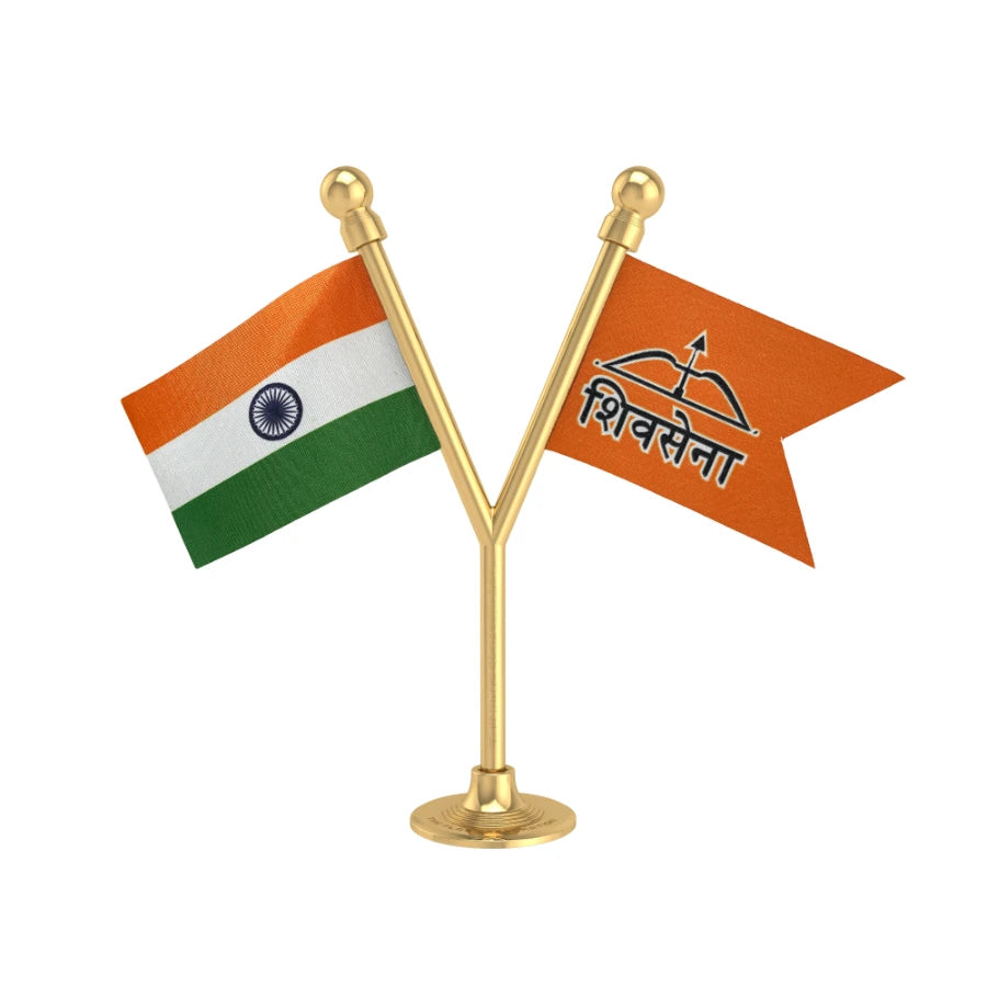 India & Shiv Sena Dual Car Dashboard Flag of 2in x 3in With A Plastic Base