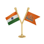 India & Shiv Sena Dual Car Dashboard Flag of 2in x 3in With A Plastic Base