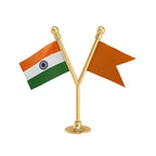 India & Shiv Sena Party Dual Car Dashboard Flag of 2in x 3in With A Plastic Base