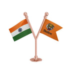 India & Shiv Sena Party Dual Car Dashboard Flag of 2in x 3in With A Plastic Base