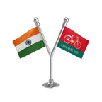 India & Samajwadi Party Dual Car Dashboard Flag of 2in x 3in With A Plastic Base