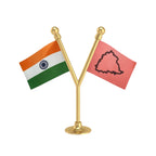 India & TRS Telangana Rashtra Samithi Dual Car Dashboard Flag of 2in x 3in With A Plastic Base