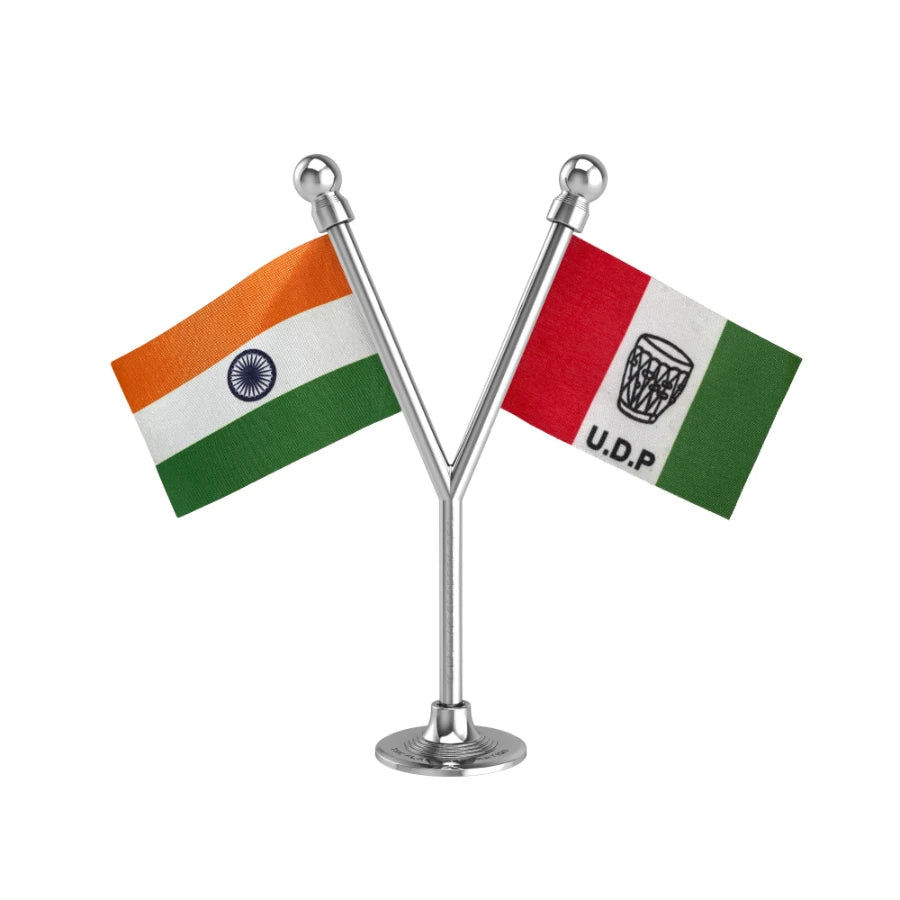 India & UDP United Democratic Party Dual Car Dashboard Flag of 2in x 3in With A Plastic Base
