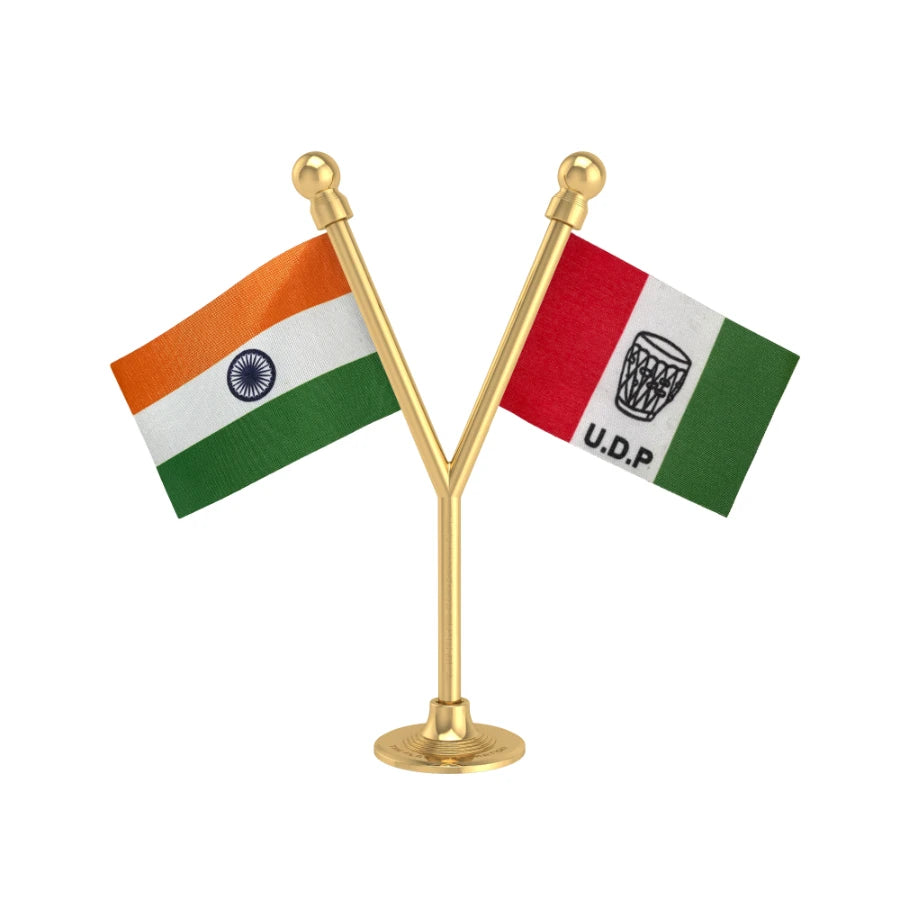 India & UDP United Democratic Party Dual Car Dashboard Flag of 2in x 3in With A Plastic Base