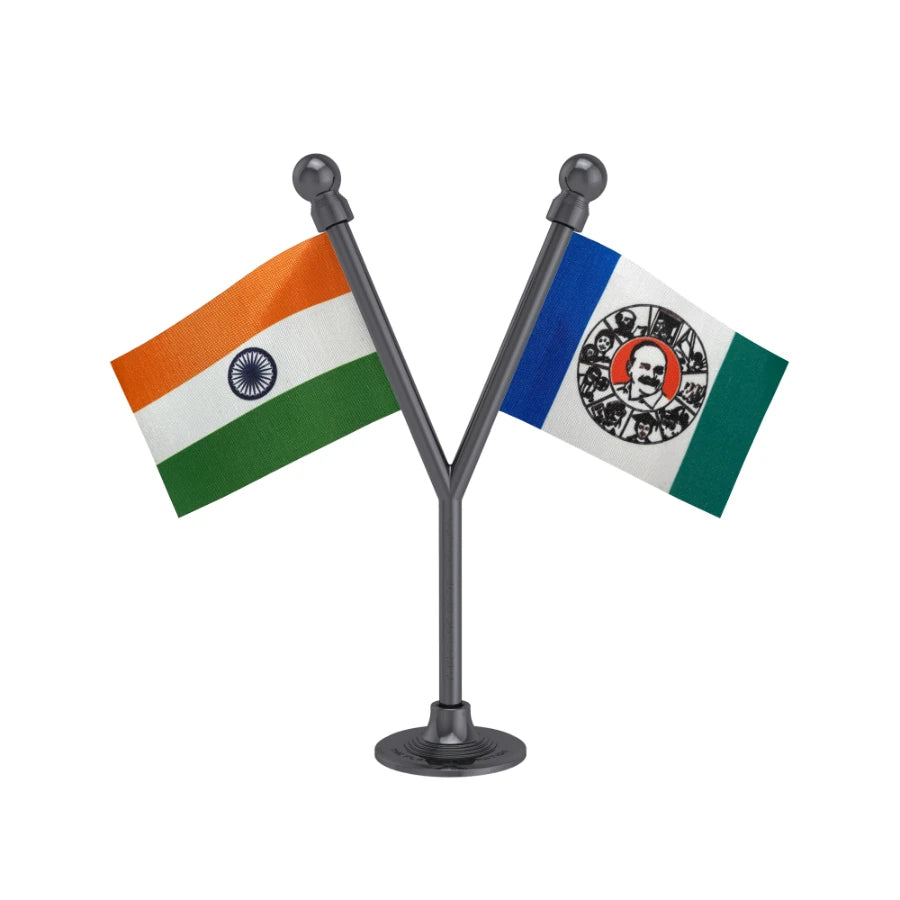 India & YSR Congress Party Dual Car Dashboard Flag of 2in x 3in With A Plastic Base