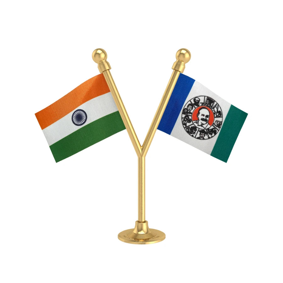 India & YSR Congress Party Dual Car Dashboard Flag of 2in x 3in With A Plastic Base
