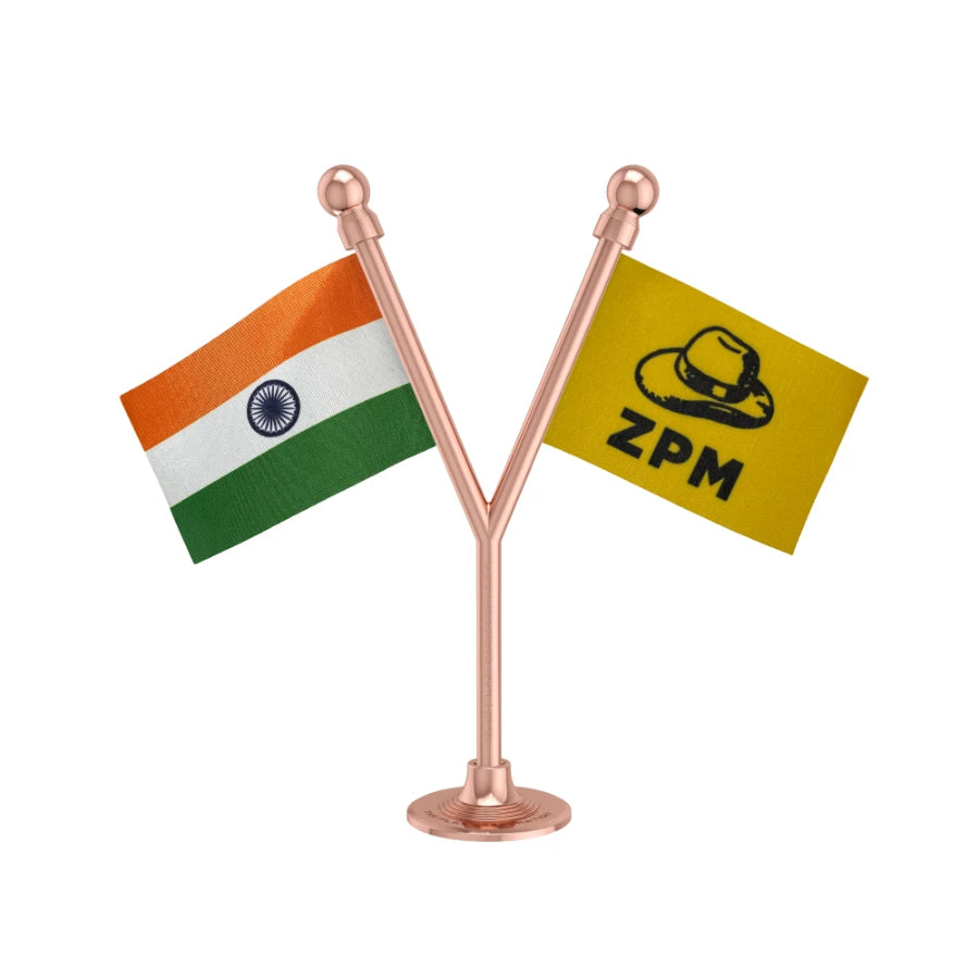 India & ZPM Zoram Nationalist Party Dual Car Dashboard Flag of 2in x 3in With A Plastic Base