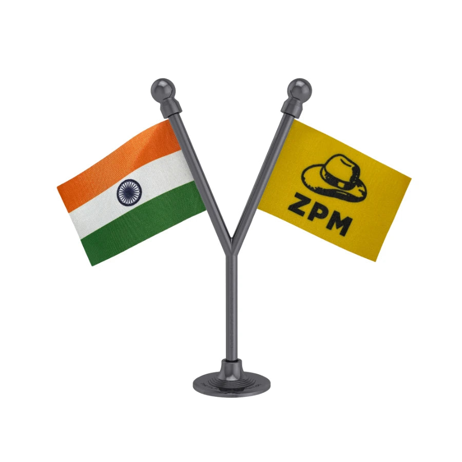 India & ZPM Zoram Nationalist Party Dual Car Dashboard Flag of 2in x 3in With A Plastic Base