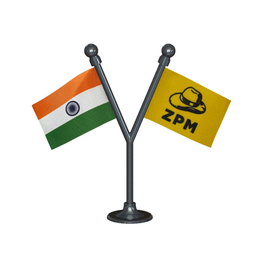 India & ZPM Zoram Nationalist Party Dual Car Dashboard Flag of 2in x 3in With A Plastic Base