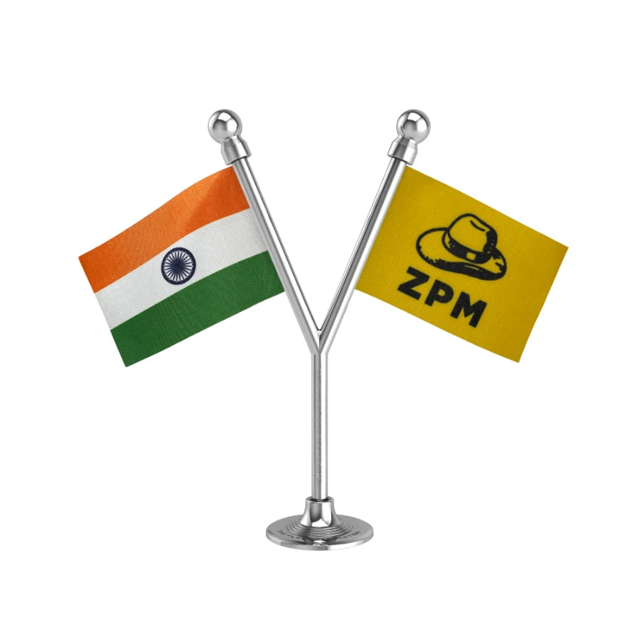 India & ZPM Zoram Nationalist Party Dual Car Dashboard Flag of 2in x 3in With A Plastic Base