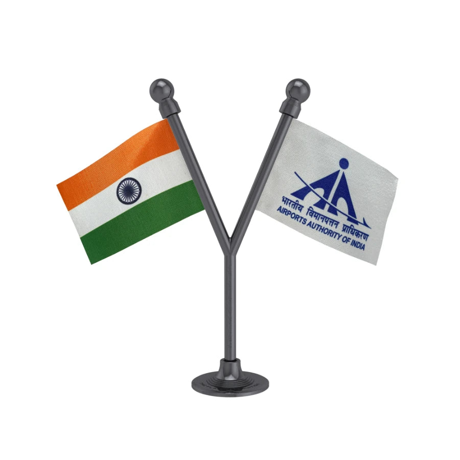 India & AAI Airport Authority of India Dual Car Dashboard Flag of 2in x 3in With A Plastic Base