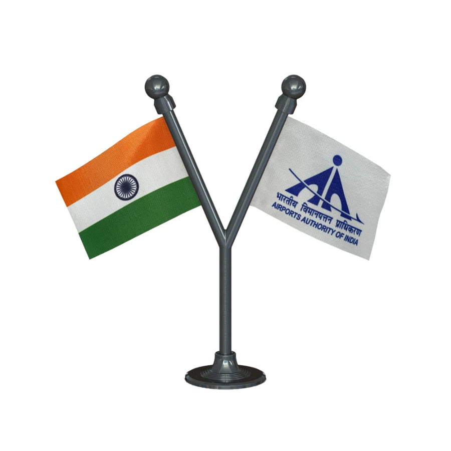 India & AAI Airport Authority of India Dual Car Dashboard Flag of 2in x 3in With A Plastic Base