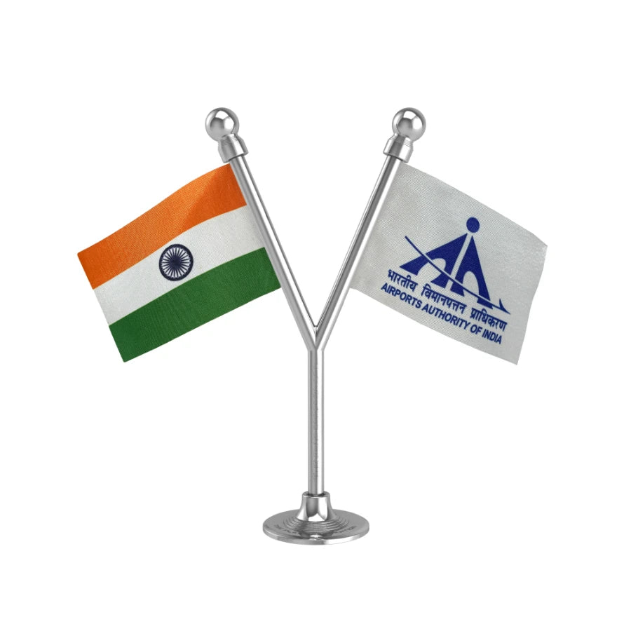 India & AAI Airport Authority of India Dual Car Dashboard Flag of 2in x 3in With A Plastic Base