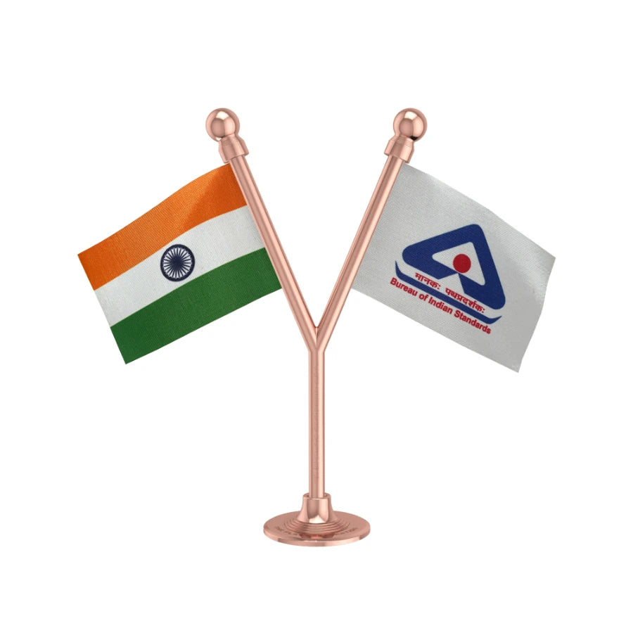 India & BIS Dual Car Dashboard Flag of 2in x 3in With A Plastic Base