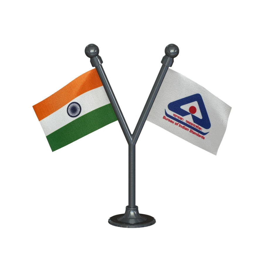 India & BIS Dual Car Dashboard Flag of 2in x 3in With A Plastic Base