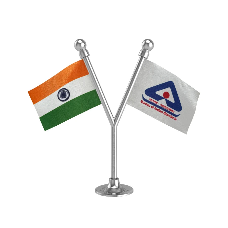India & BIS Dual Car Dashboard Flag of 2in x 3in With A Plastic Base