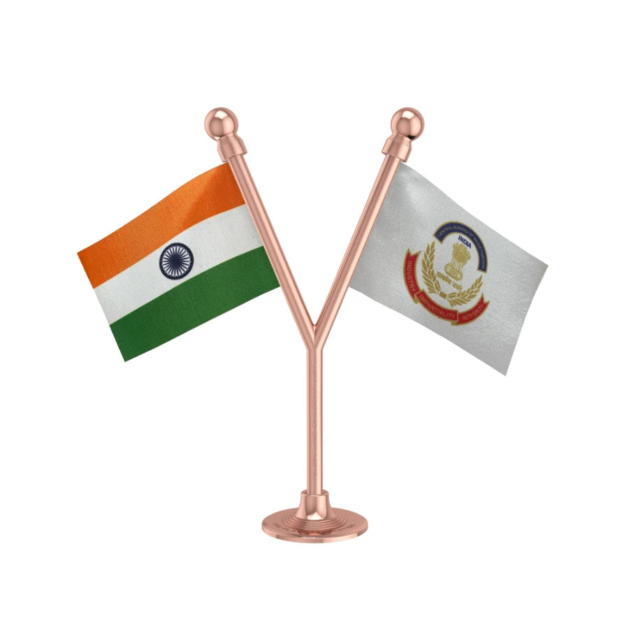 India & CBI Dual Car Dashboard Flag of 2in x 3in With A Plastic Base