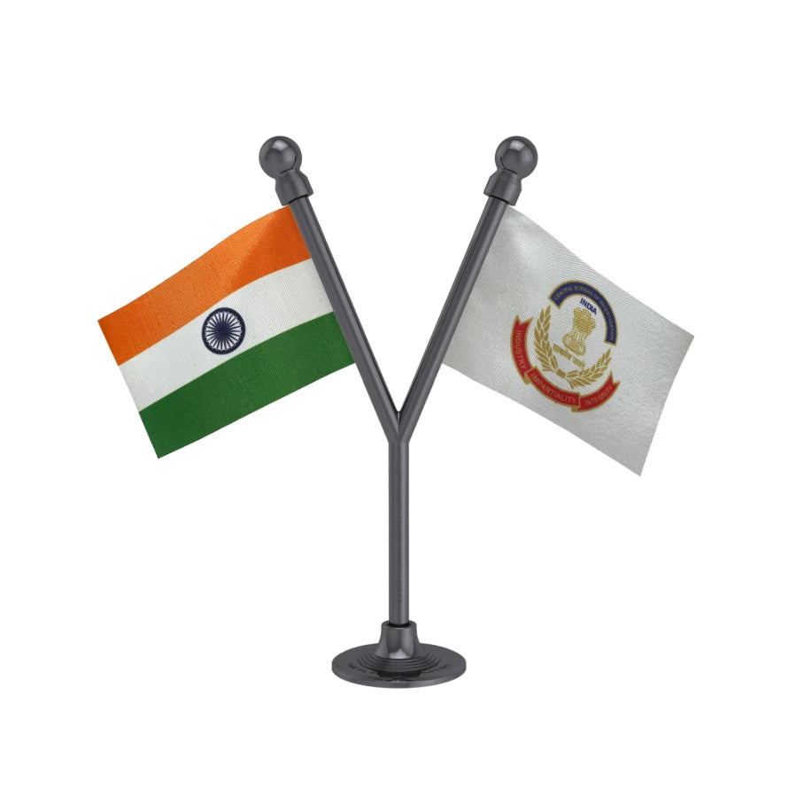 India & CBI Dual Car Dashboard Flag of 2in x 3in With A Plastic Base