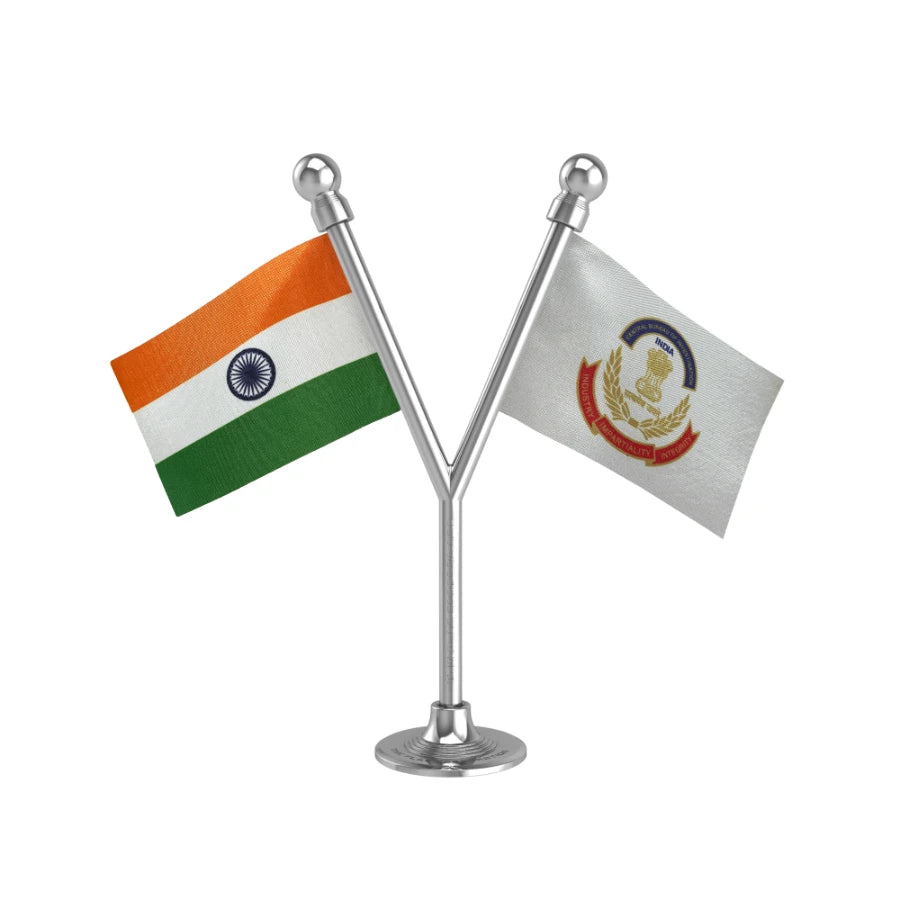 India & CBI Dual Car Dashboard Flag of 2in x 3in With A Plastic Base
