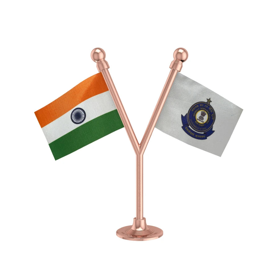 India & CBIC Central Board of Indirect Taxes & Customs Dual Car Dashboard Flag of 2in x 3in With A Plastic Base