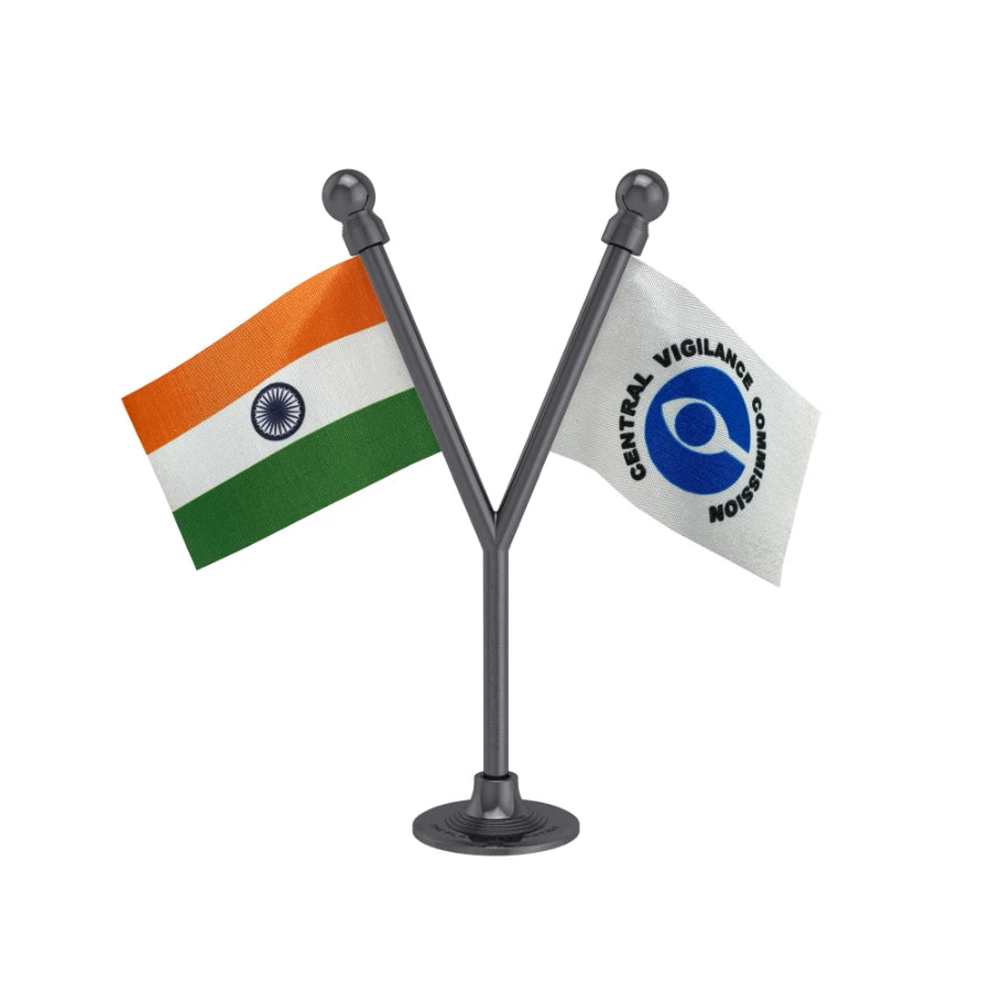 India & CVC Central Vigilance Commission Dual Car Dashboard Flag of 2in x 3in With A Plastic Base