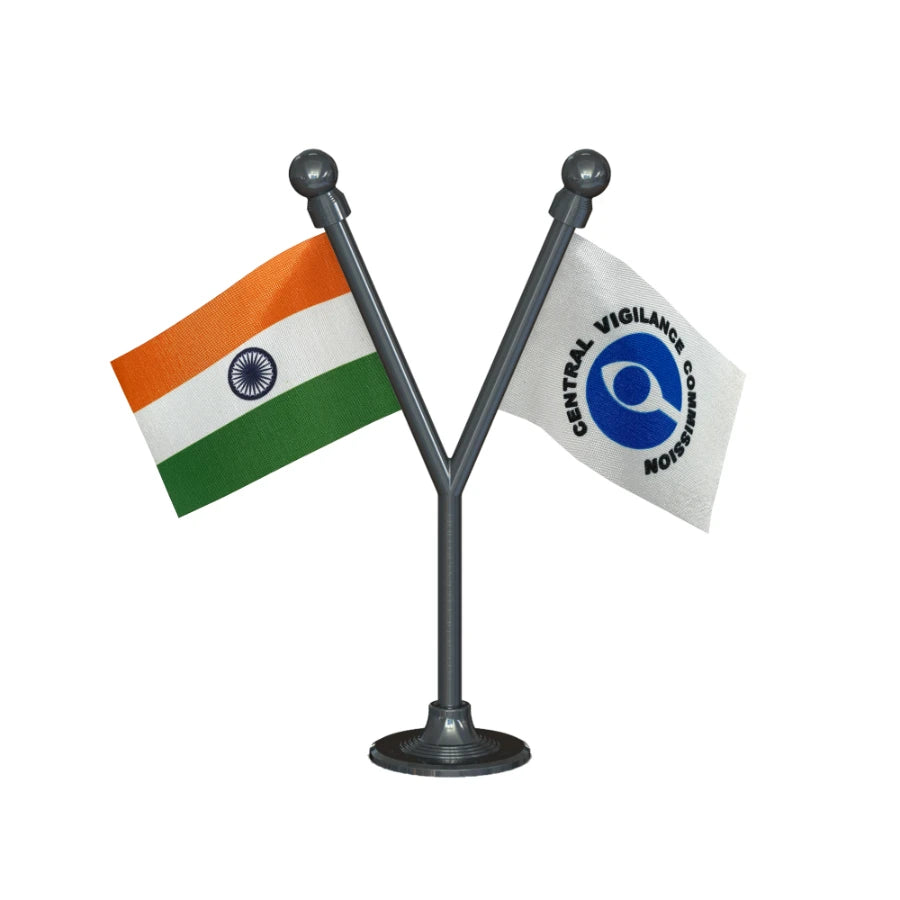 India & CVC Central Vigilance Commission Dual Car Dashboard Flag of 2in x 3in With A Plastic Base