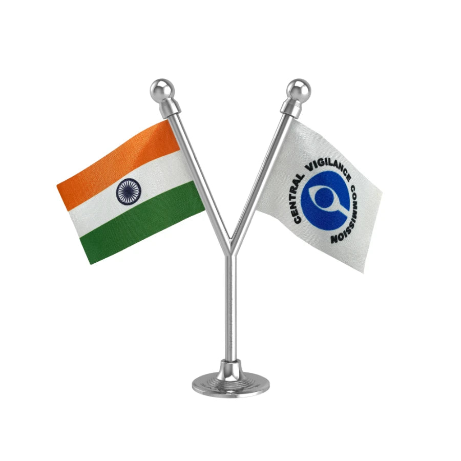 India & CVC Central Vigilance Commission Dual Car Dashboard Flag of 2in x 3in With A Plastic Base