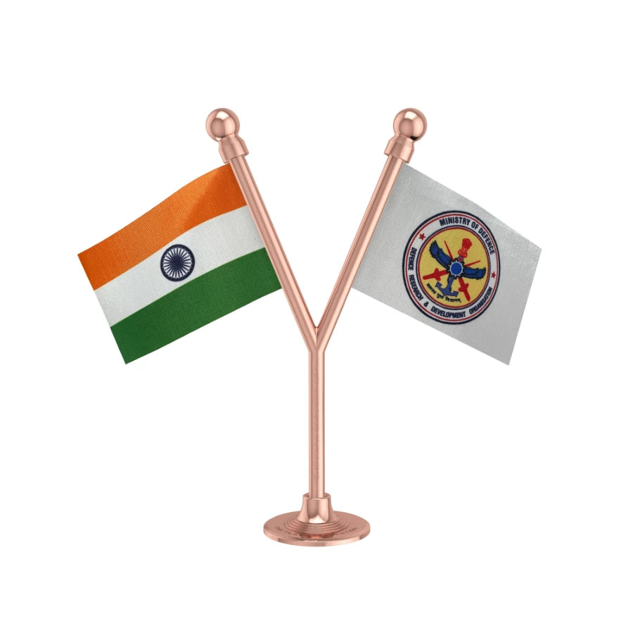 India & DRDO Defence Research & Development Organisation Dual Car Dashboard Flag of 2in x 3in With A Plastic Base
