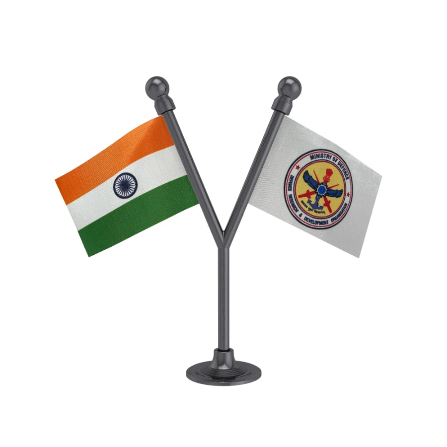 India & DRDO Defence Research & Development Organisation Dual Car Dashboard Flag of 2in x 3in With A Plastic Base