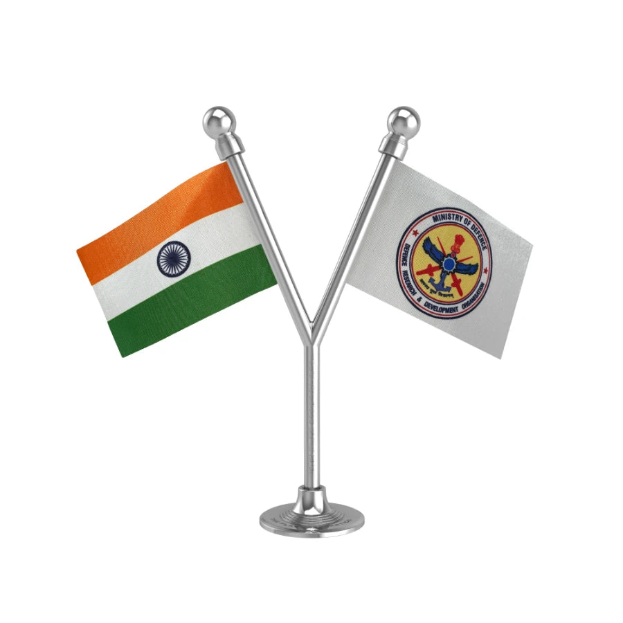 India & DRDO Defence Research & Development Organisation Dual Car Dashboard Flag of 2in x 3in With A Plastic Base