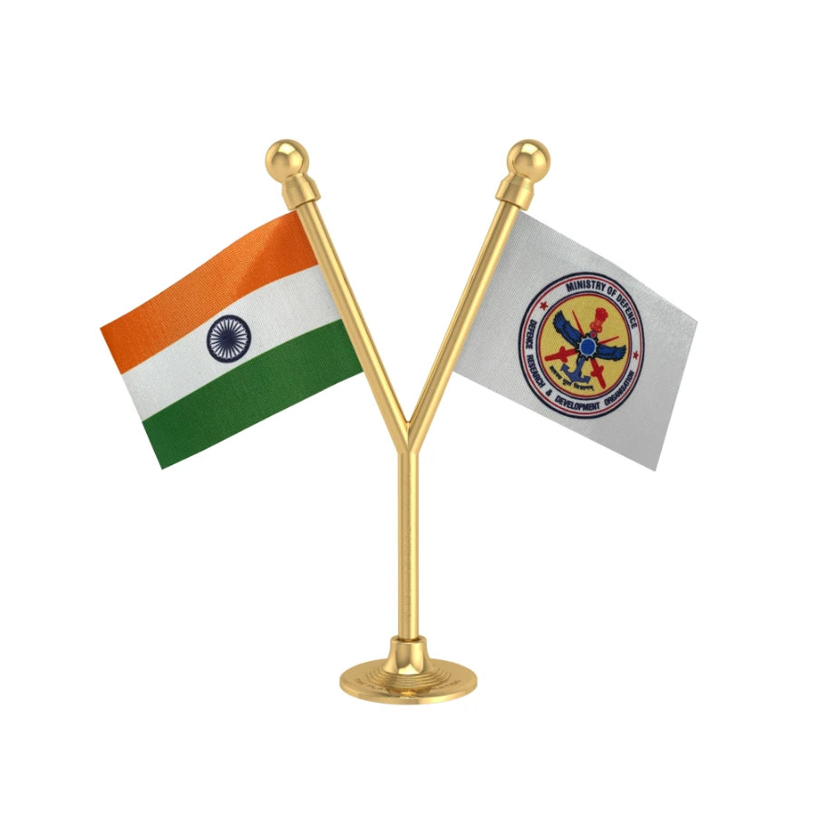 India & DRDO Defence Research & Development Organisation Dual Car Dashboard Flag of 2in x 3in With A Plastic Base