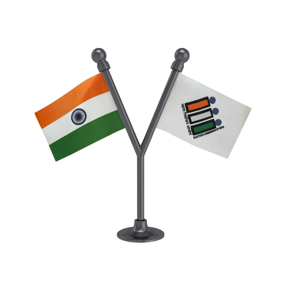 India & ECI Election Commission Dual Car Dashboard Flag of 2in x 3in With A Plastic Base