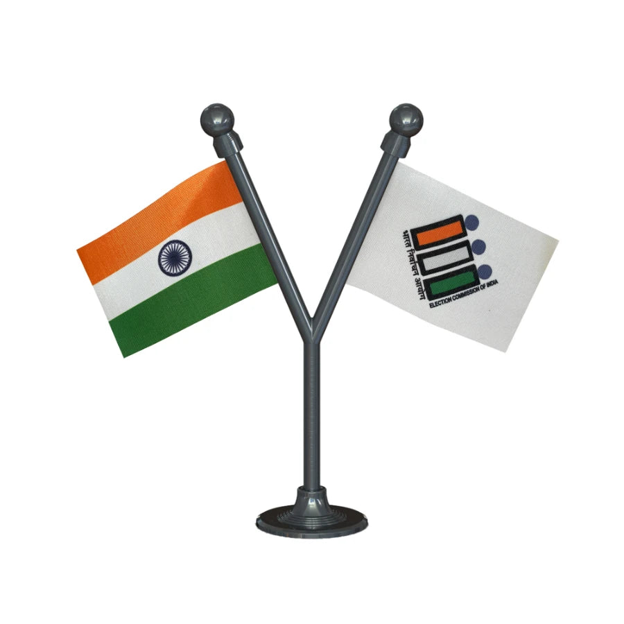 India & ECI Election Commission Dual Car Dashboard Flag of 2in x 3in With A Plastic Base