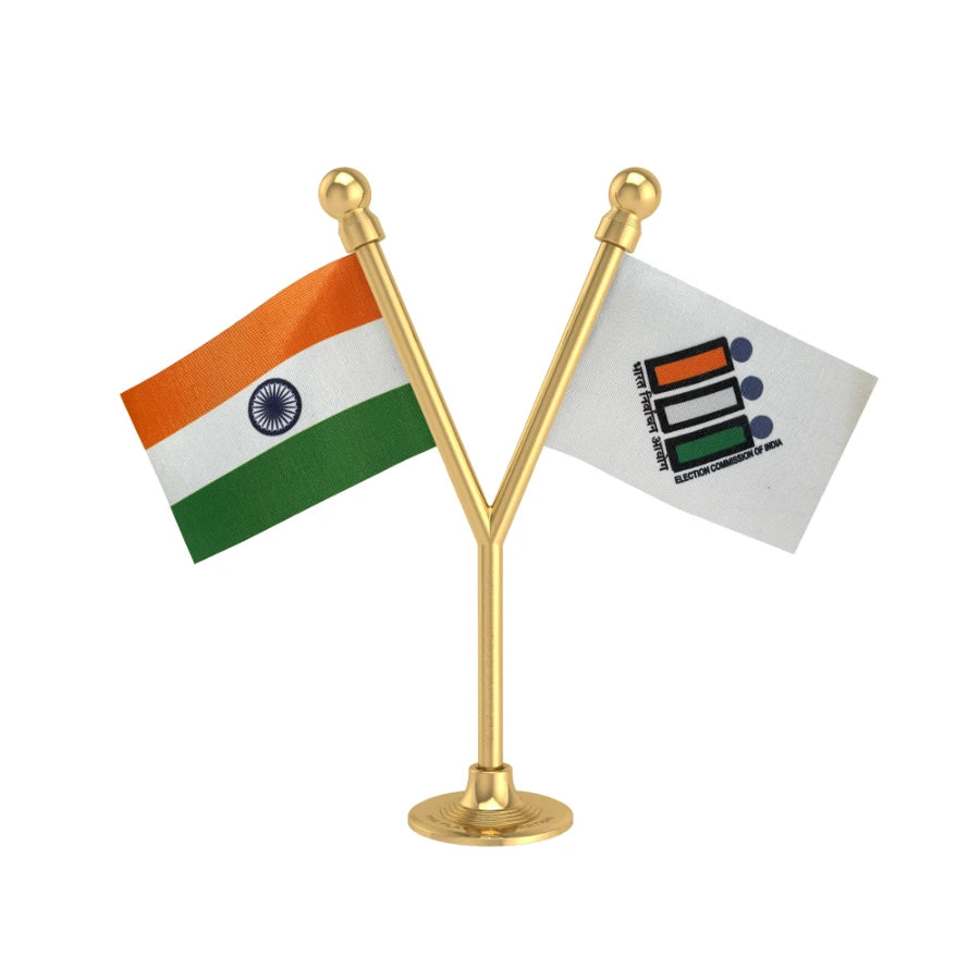 India & ECI Election Commission Dual Car Dashboard Flag of 2in x 3in With A Plastic Base