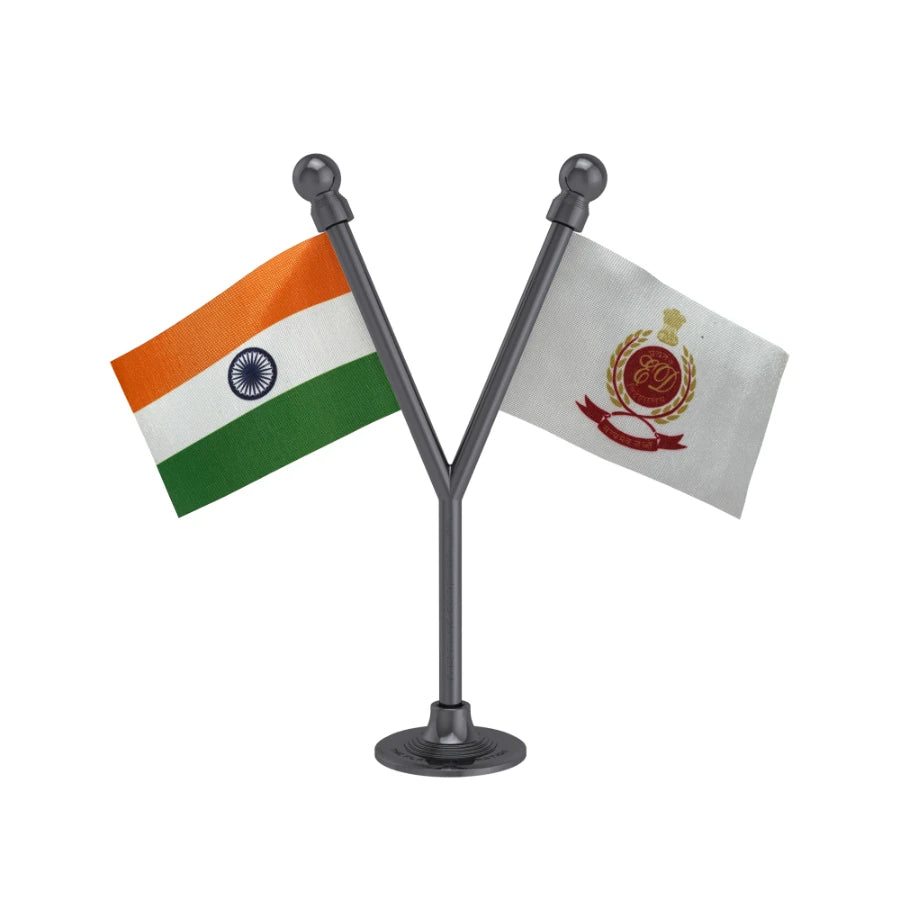 India & ED Enforcement Directorate Dual Car Dashboard Flag of 2in x 3in With A Plastic Base