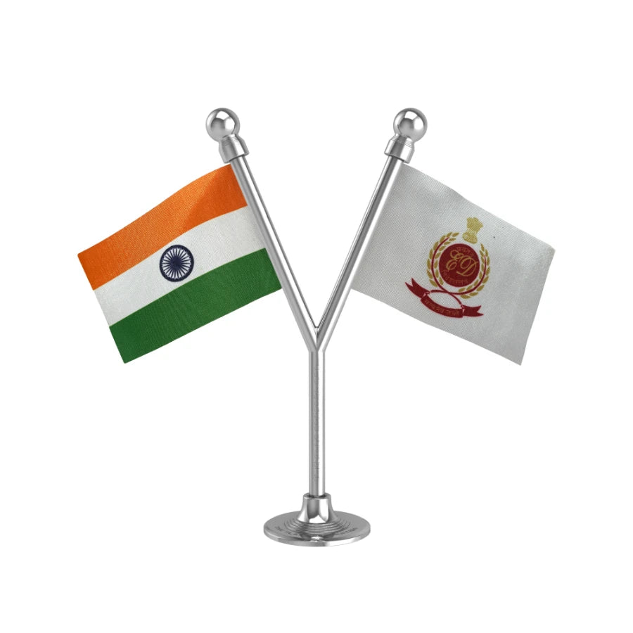 India & ED Enforcement Directorate Dual Car Dashboard Flag of 2in x 3in With A Plastic Base