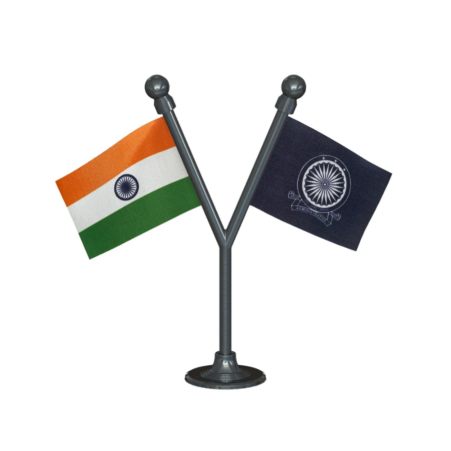 India & IAS Dual Car Dashboard Flag of 2in x 3in With A Plastic Base