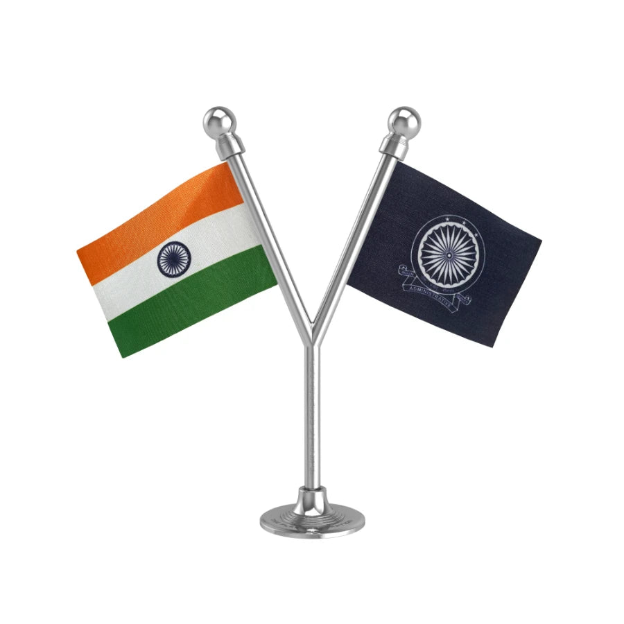 India & IAS Dual Car Dashboard Flag of 2in x 3in With A Plastic Base