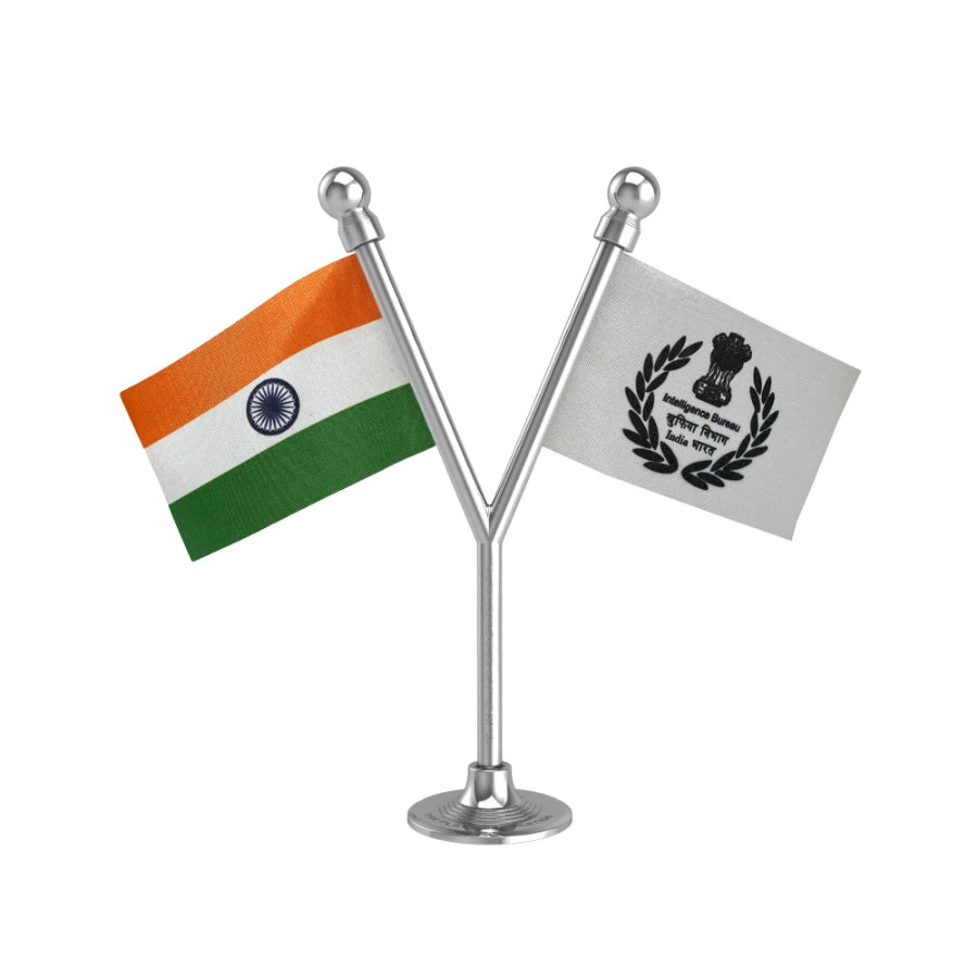 India & Intelligence Bureau Dual Car Dashboard Flag of 2in x 3in With A Plastic Base