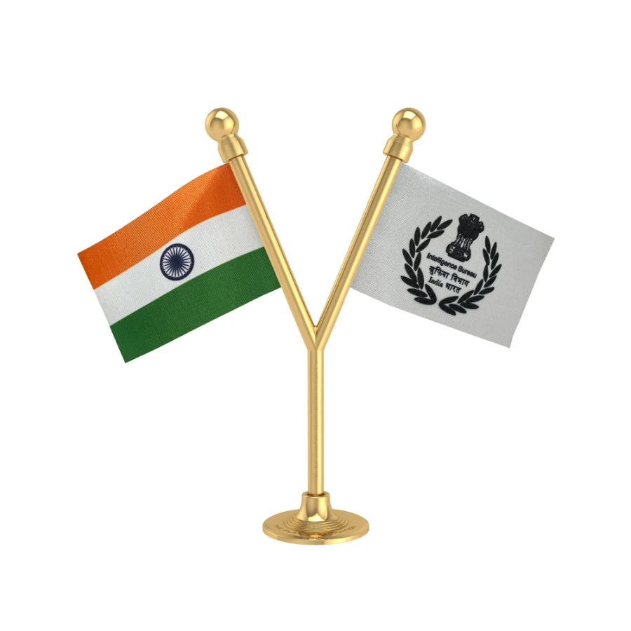 India & Intelligence Bureau Dual Car Dashboard Flag of 2in x 3in With A Plastic Base