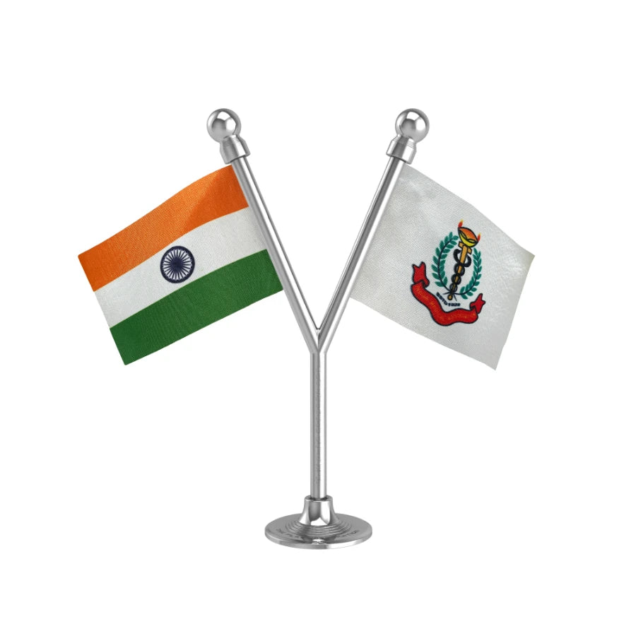 India & Indian Medical Association Dual Car Dashboard Flag of 2in x 3in With A Plastic Base