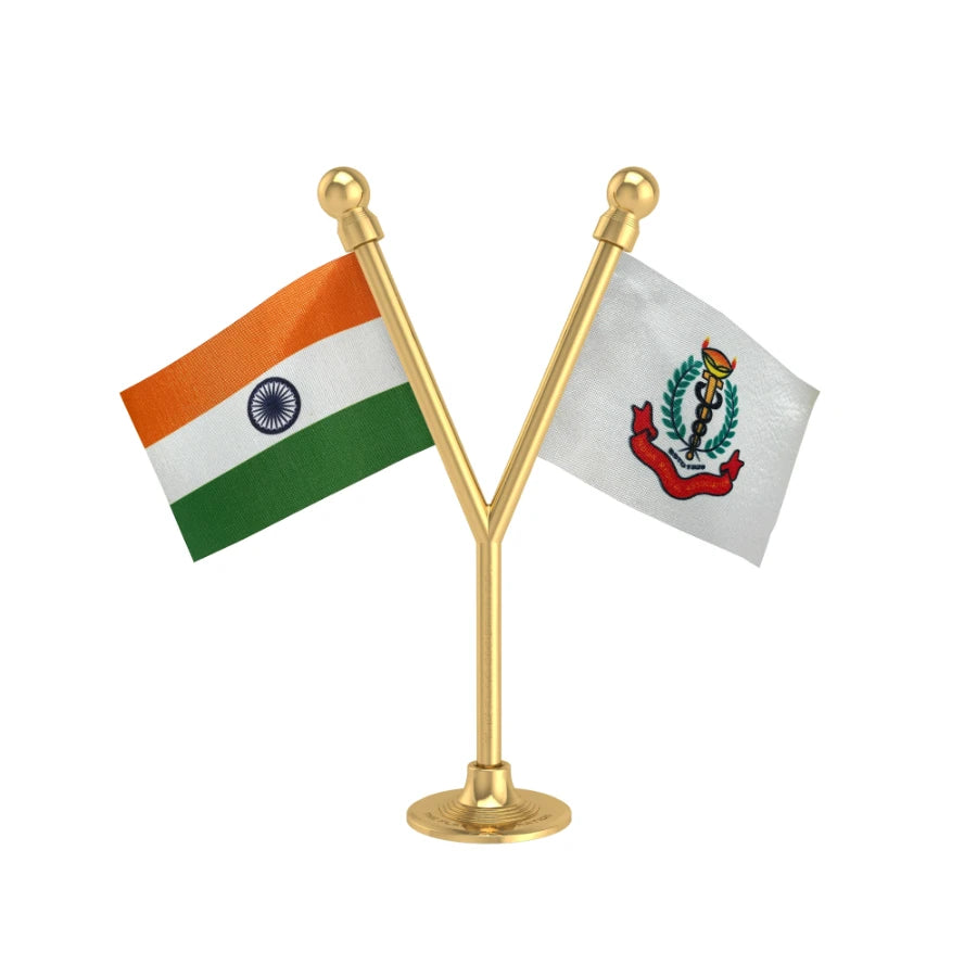 India & Indian Medical Association Dual Car Dashboard Flag of 2in x 3in With A Plastic Base