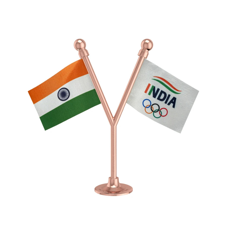 India & Indian Olympic Association Dual Car Dashboard Flag of 2in x 3in With A Plastic Base