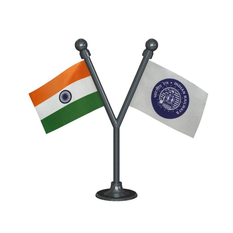 India & Indian Railways Blue Dual Car Dashboard Flag of 2in x 3in With A Plastic Base