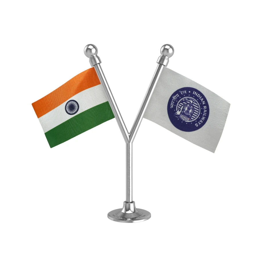 India & Indian Railways Blue Dual Car Dashboard Flag of 2in x 3in With A Plastic Base