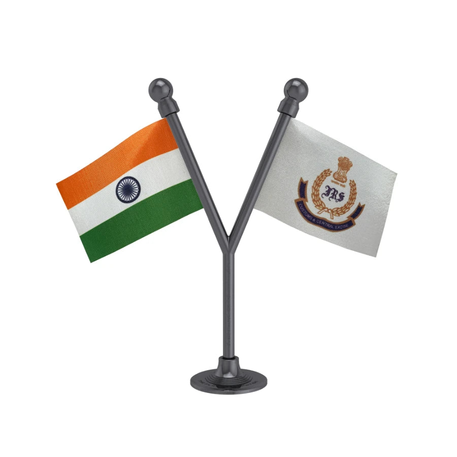 India & IRS Indian Revenue Service Dual Car Dashboard Flag of 2in x 3in With A Plastic Base